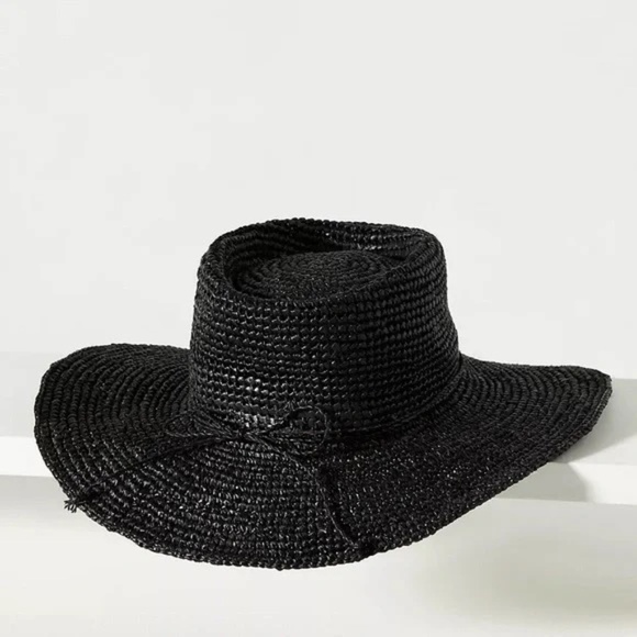 NWT Anthropologie San Diego Hat Co. Crochet Raffia Boater Black